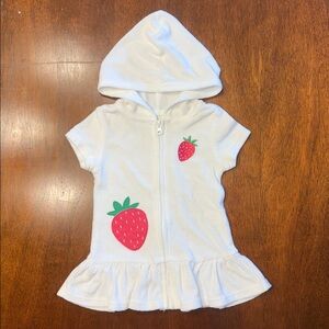 12 Month Girl White Hooded Swimsuit Cover Up, Strawberries